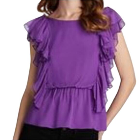 Alice + Olivia Bianca Silk Ruffle Sleeveless Blouse Women's Small Purple Flowy - Picture 1 of 6